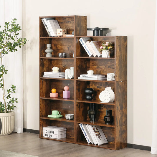 JHK Six Tier Wooden Bookshelf Floor Standing Bookcase