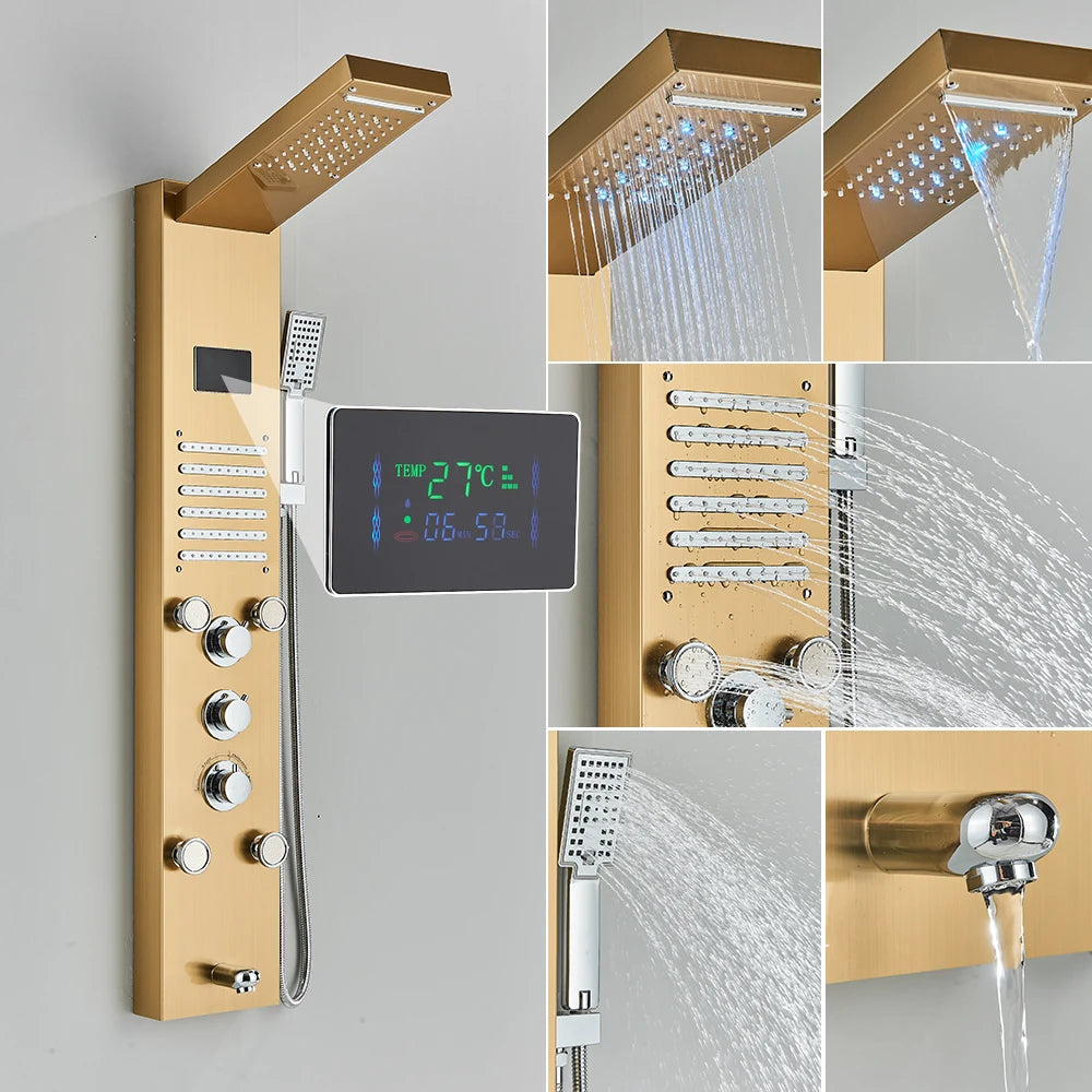 Uythner LED Shower Panel System With Temperature Display Mixer Tap