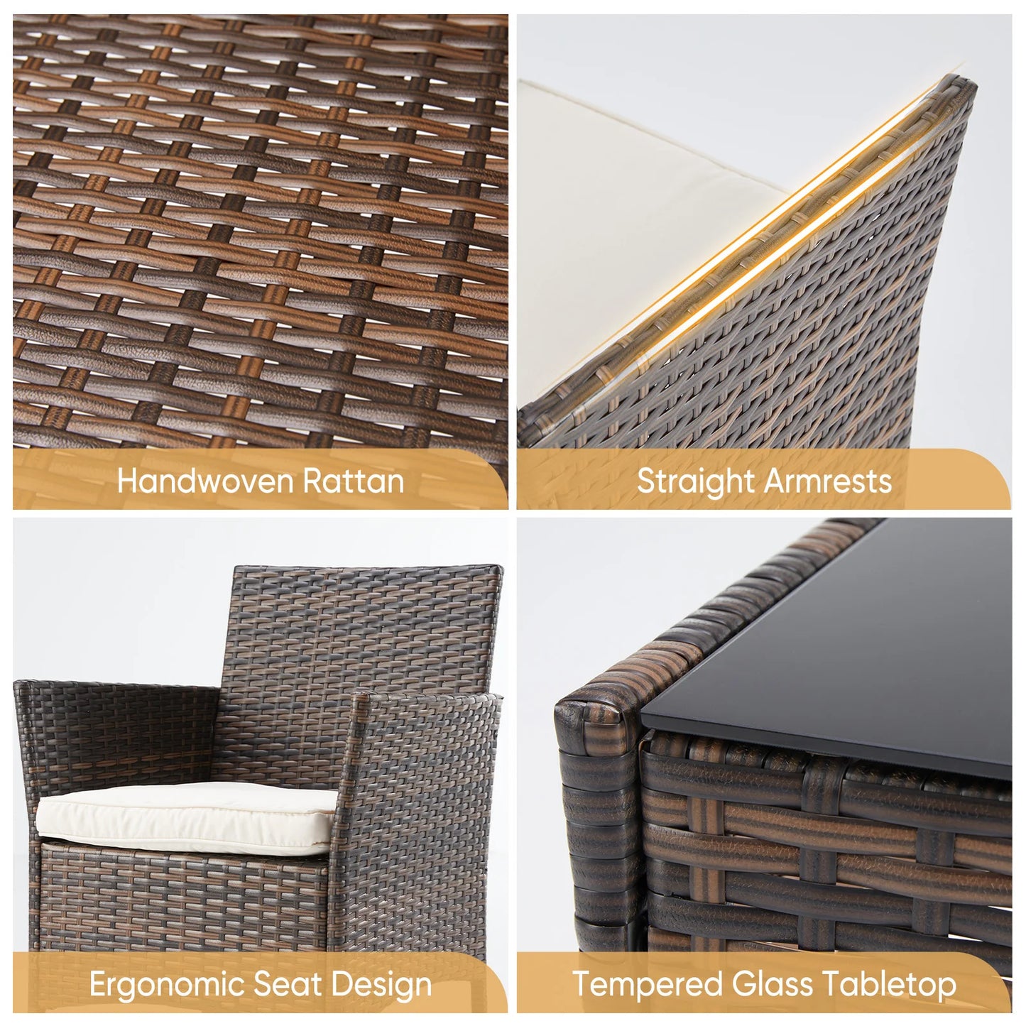 JHK Outdoor Patio Furniture Set Wicker Chairs Glass Table