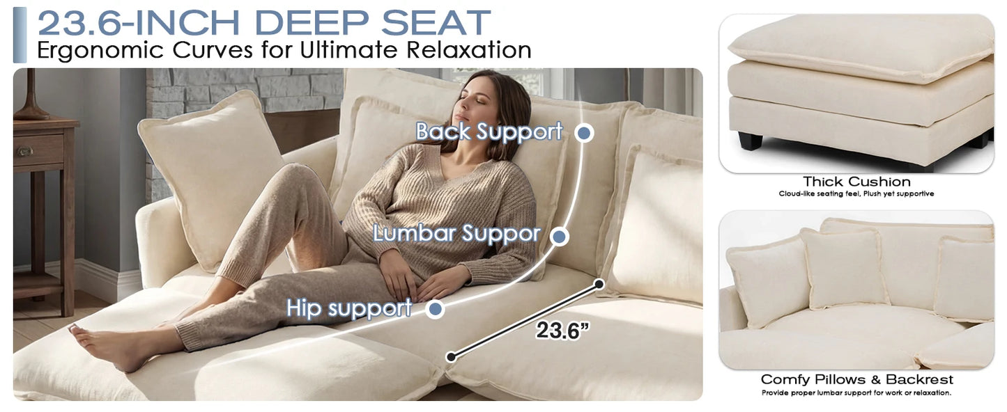Redlife Modular Sectional Sofa With Ottoman And Solid Wood Frame