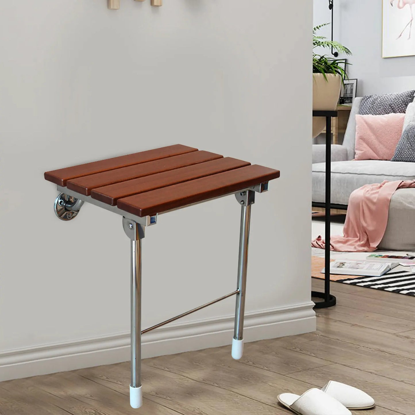 Folding Shower Seat Wall Mounted Solid Wood Fold Down Bench