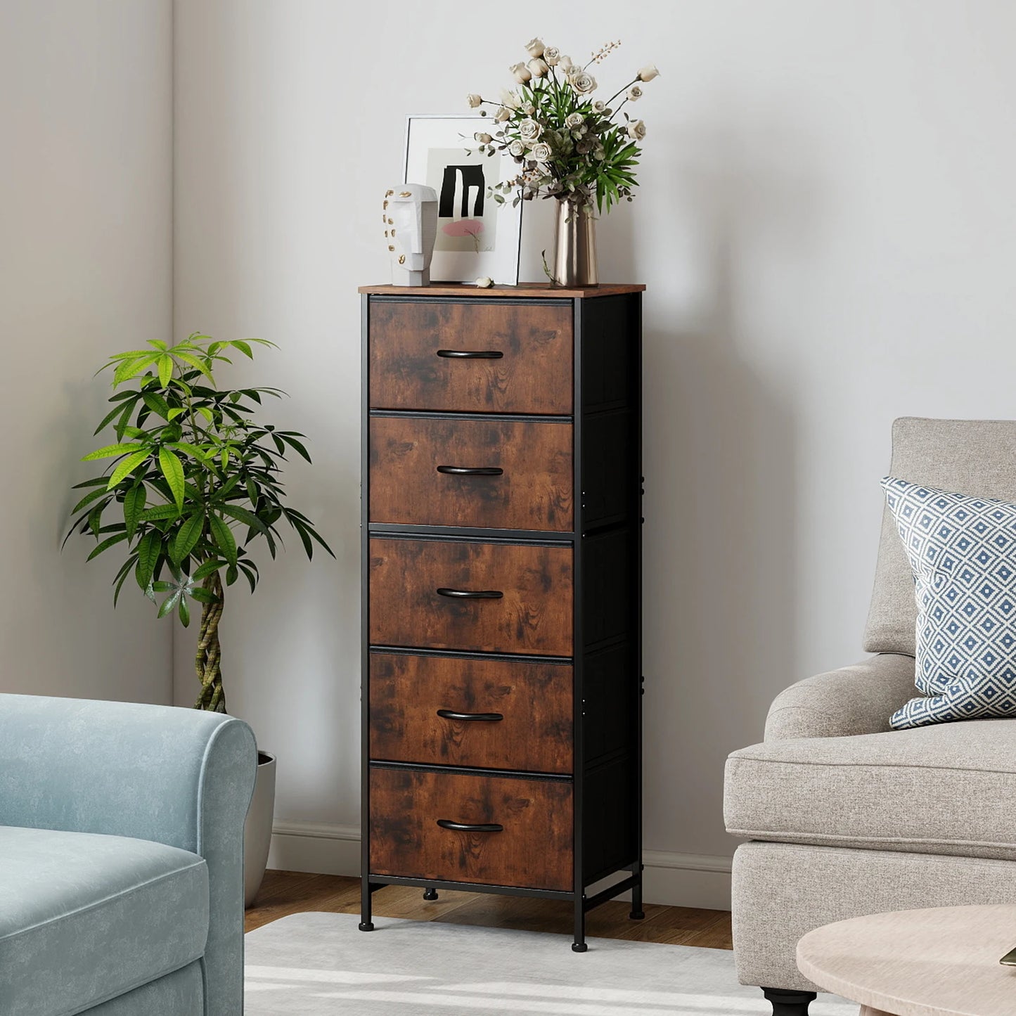 JHK Five Fabric Drawers Cabinet For Living Room Storage