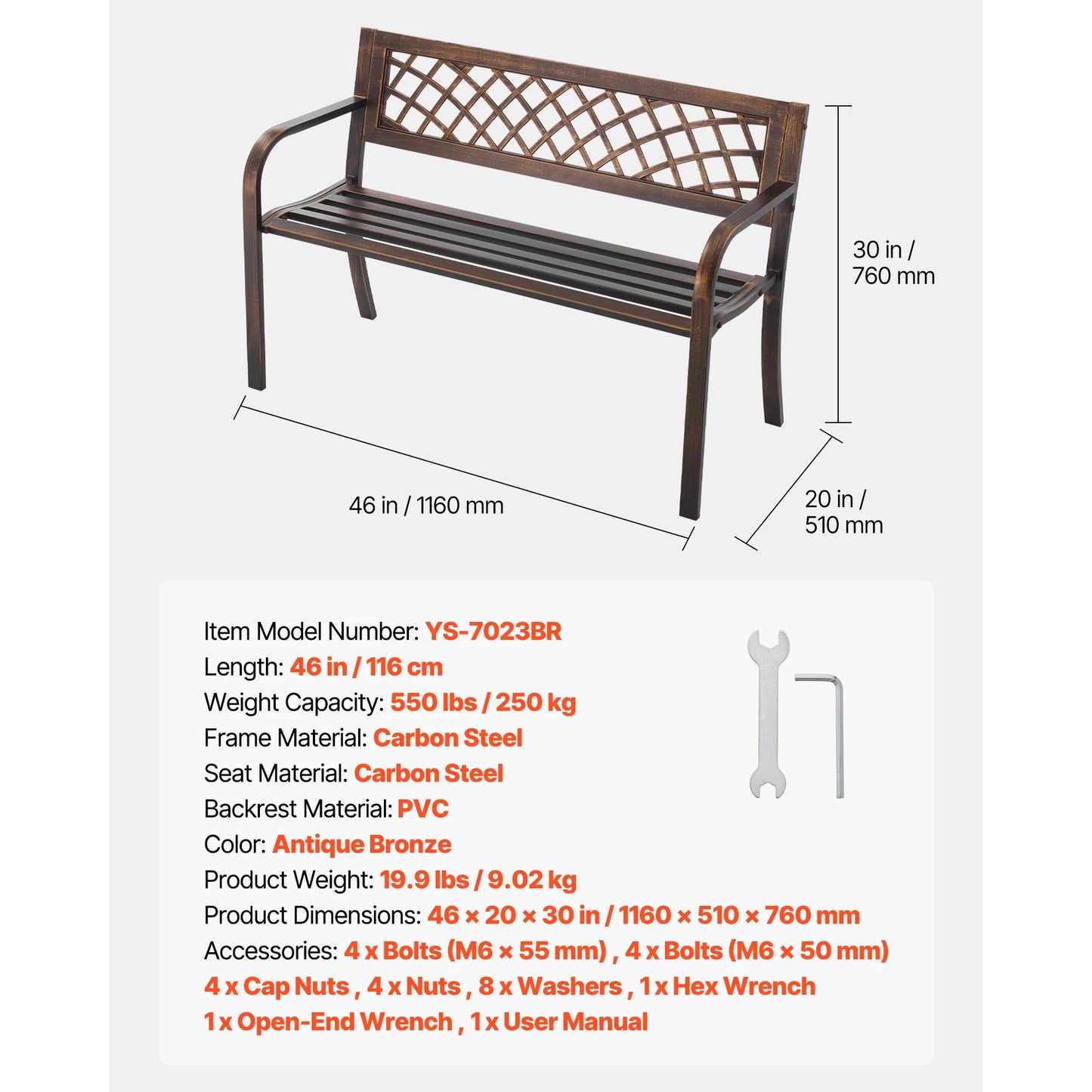 SucceBuy Outdoor Wood And Metal Garden Bench 480 Lbs Capacity