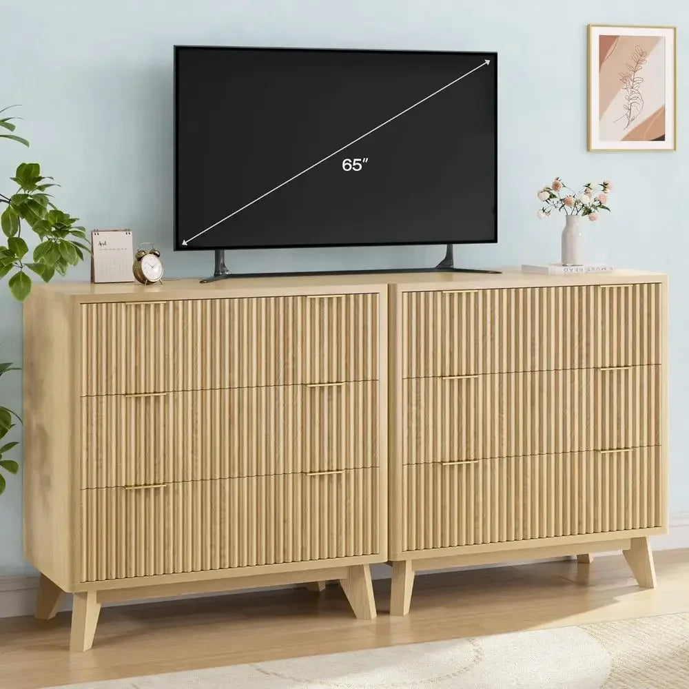 Set Of 2 Nightstands With USB Charging And Curved Drawers