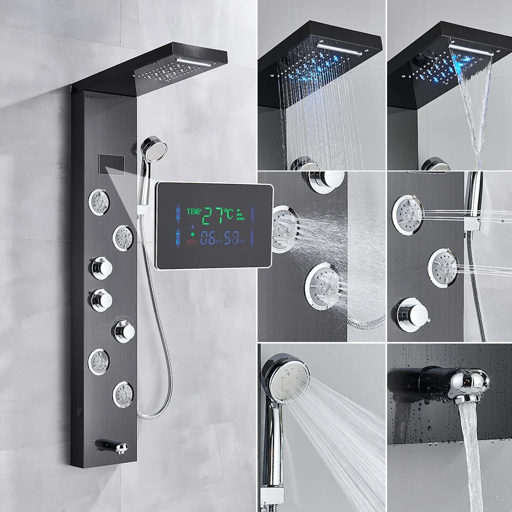 Uythner LED Shower Panel System With Temperature Display Mixer Tap