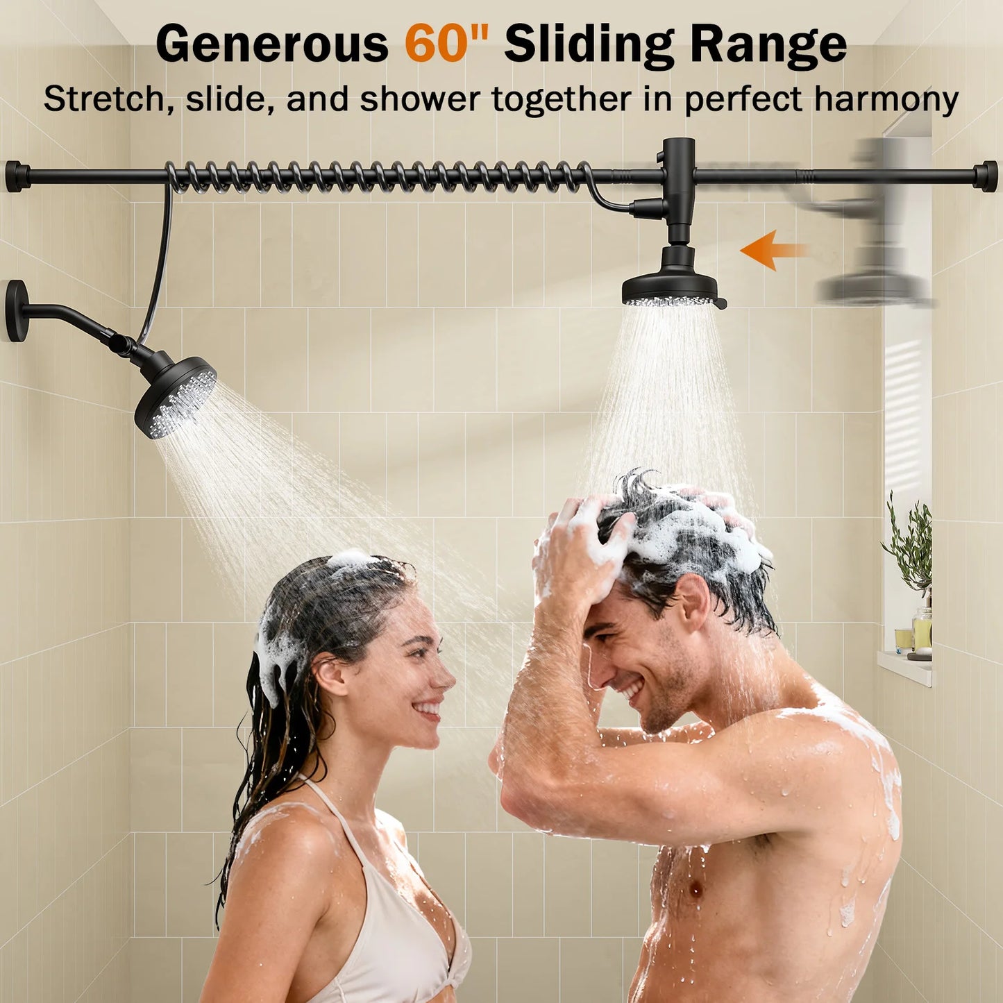 Tandem Dual Shower Head For Couples With Original Adjustable Slider