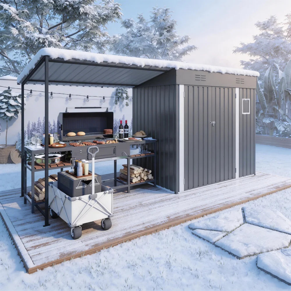 Metal Lean To Shed With Open Pergola And Attached Gazebo