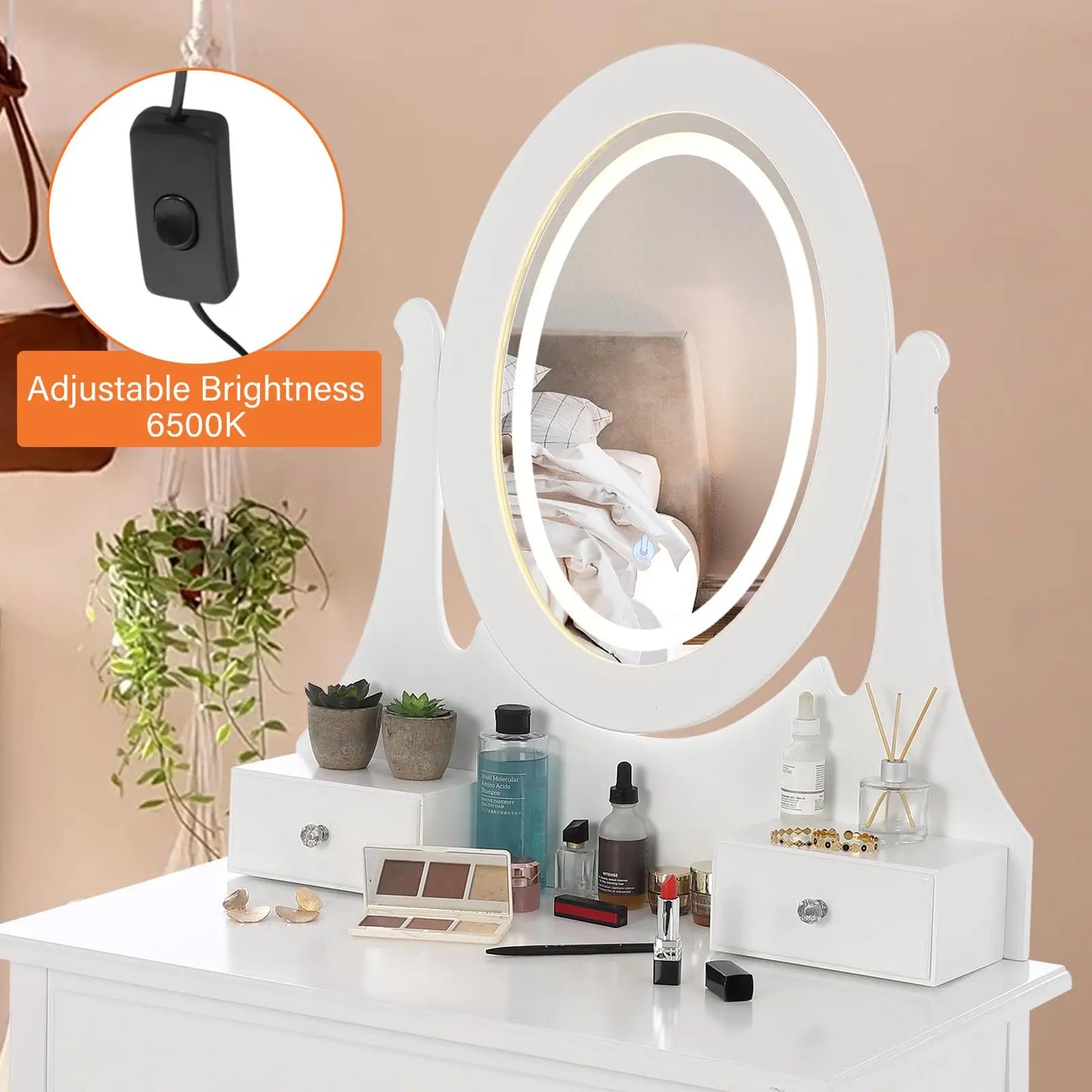 HiMISS Vanity Desk With Mirror And LED Lights Dressing Table