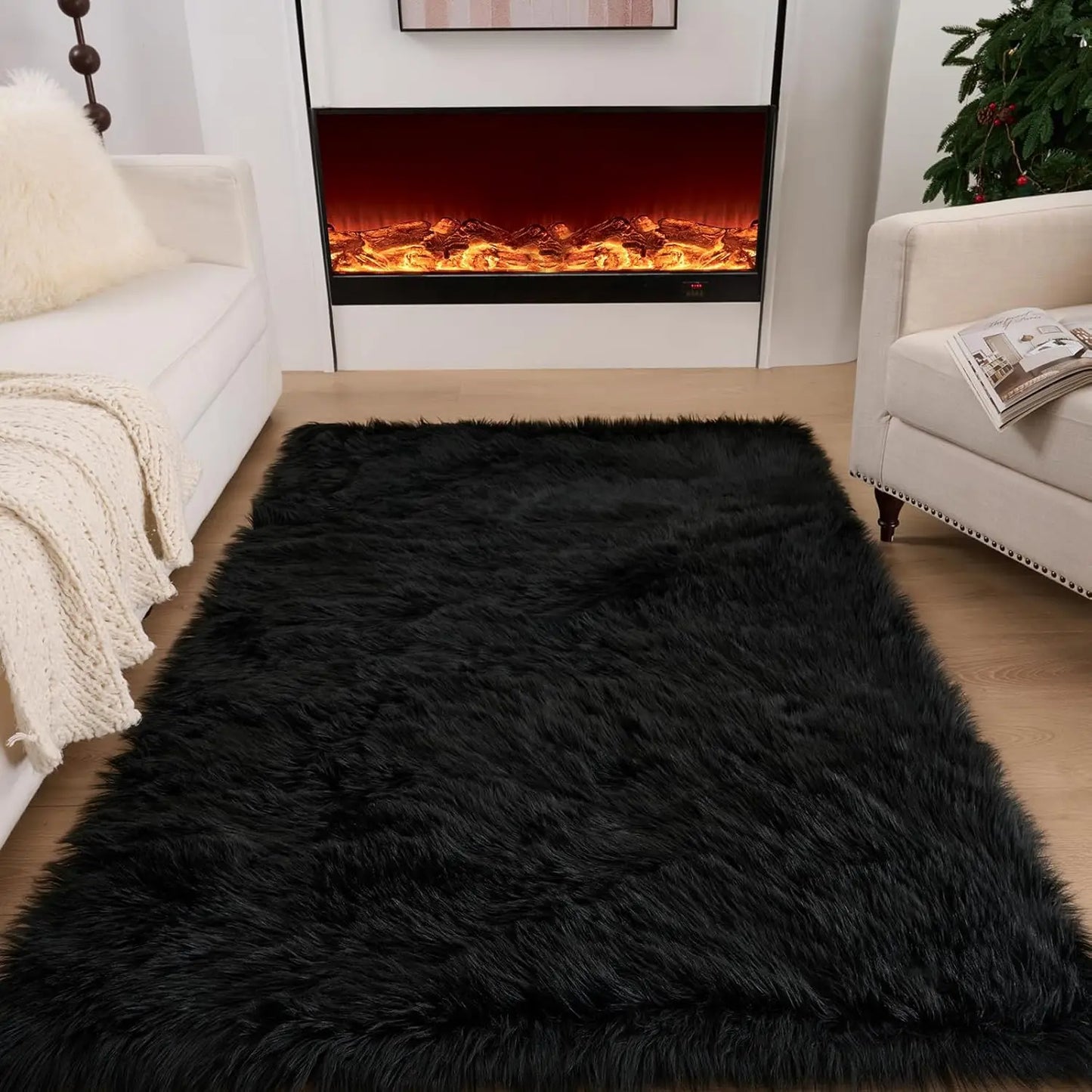 Fluffy Faux Sheepskin Area Rug Shaggy Plush For Living Room And Bedroom