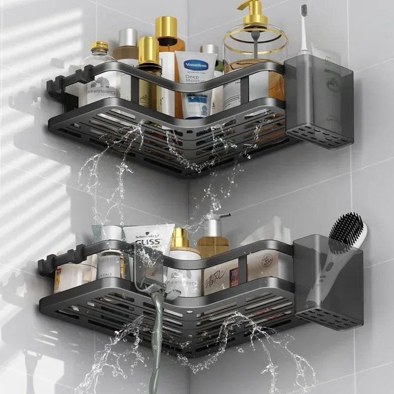 Double Layer Stainless Steel Corner Shelf Wall Mount No Drilling