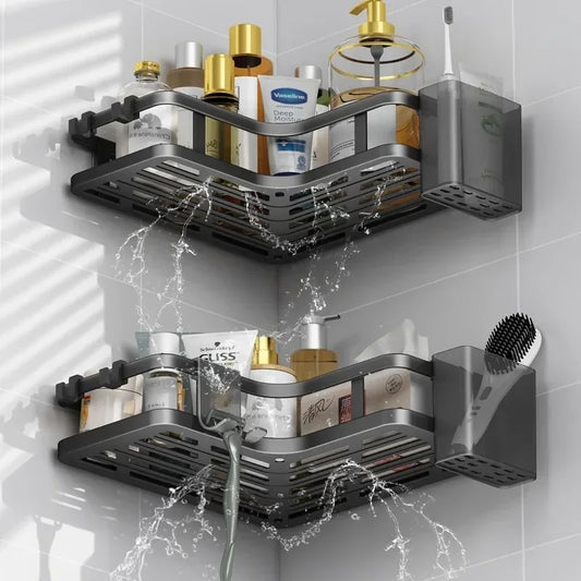 Double Layer Stainless Steel Corner Shelf Wall Mount No Drilling