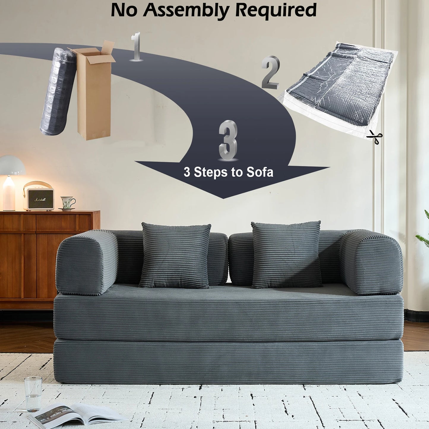 THOLASIS Velvet Folding Convertible Sofa Bed For Small Spaces