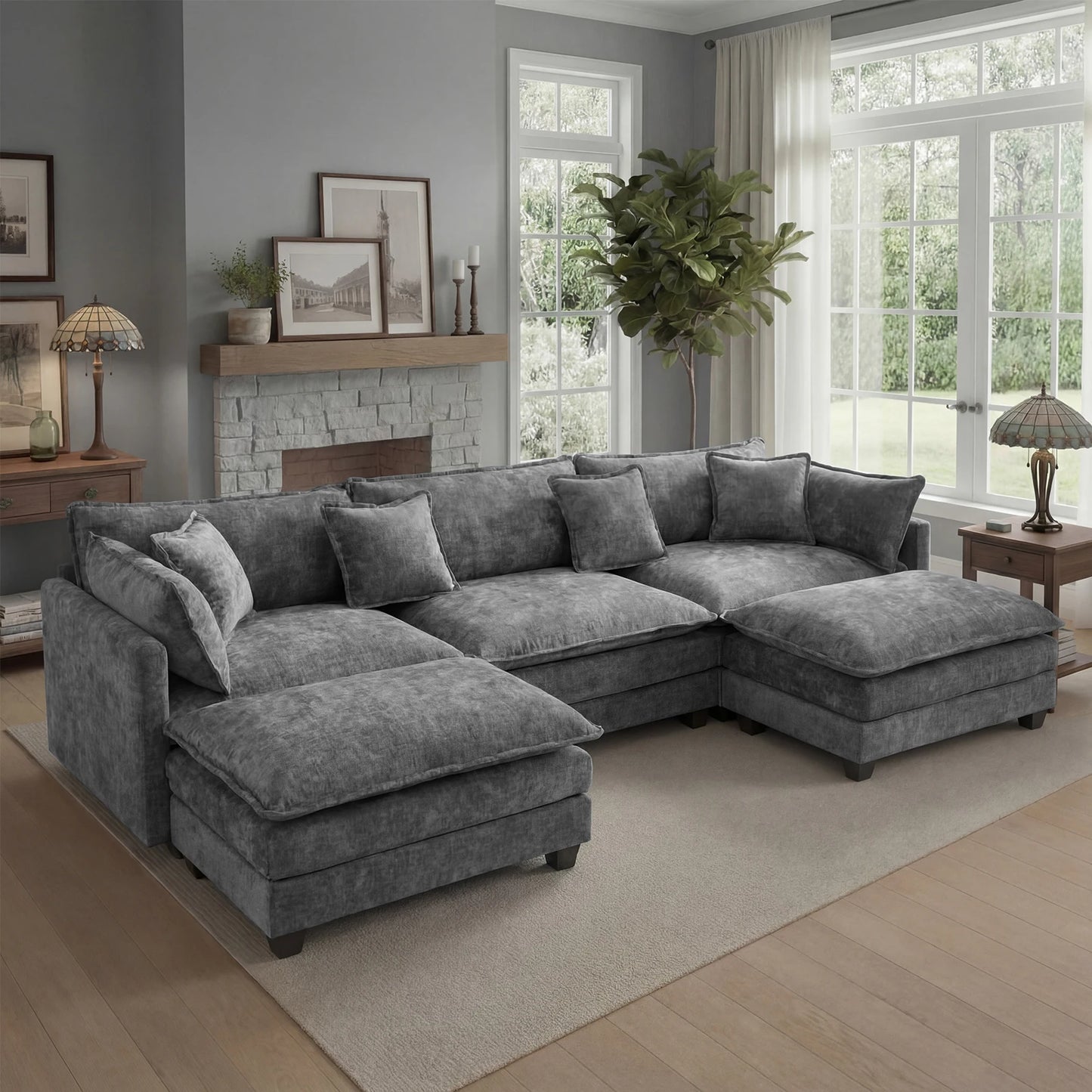 Redlife Modular Sectional Sofa With Ottoman And Solid Wood Frame