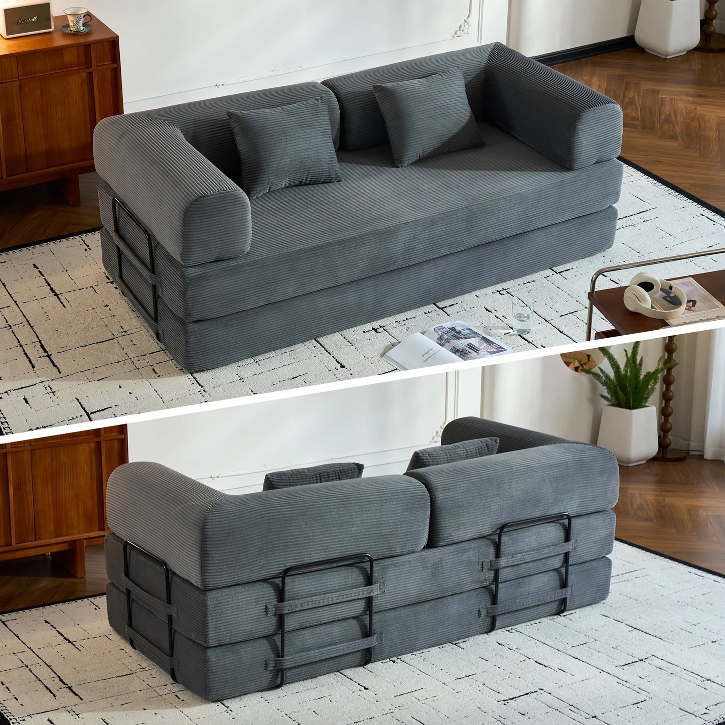 THOLASIS Velvet Folding Convertible Sofa Bed For Small Spaces
