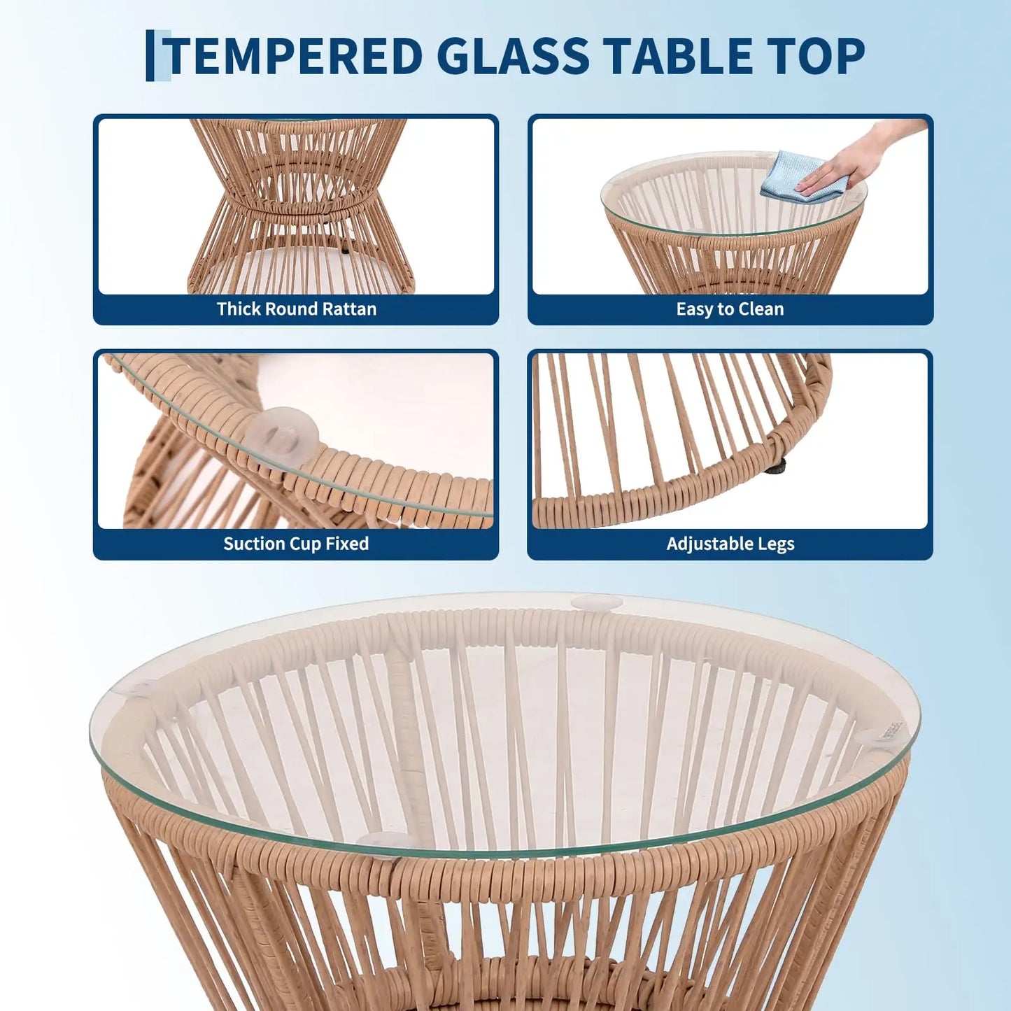 HobbyLane Boho 3 Piece Patio Set With Glass Table Chairs