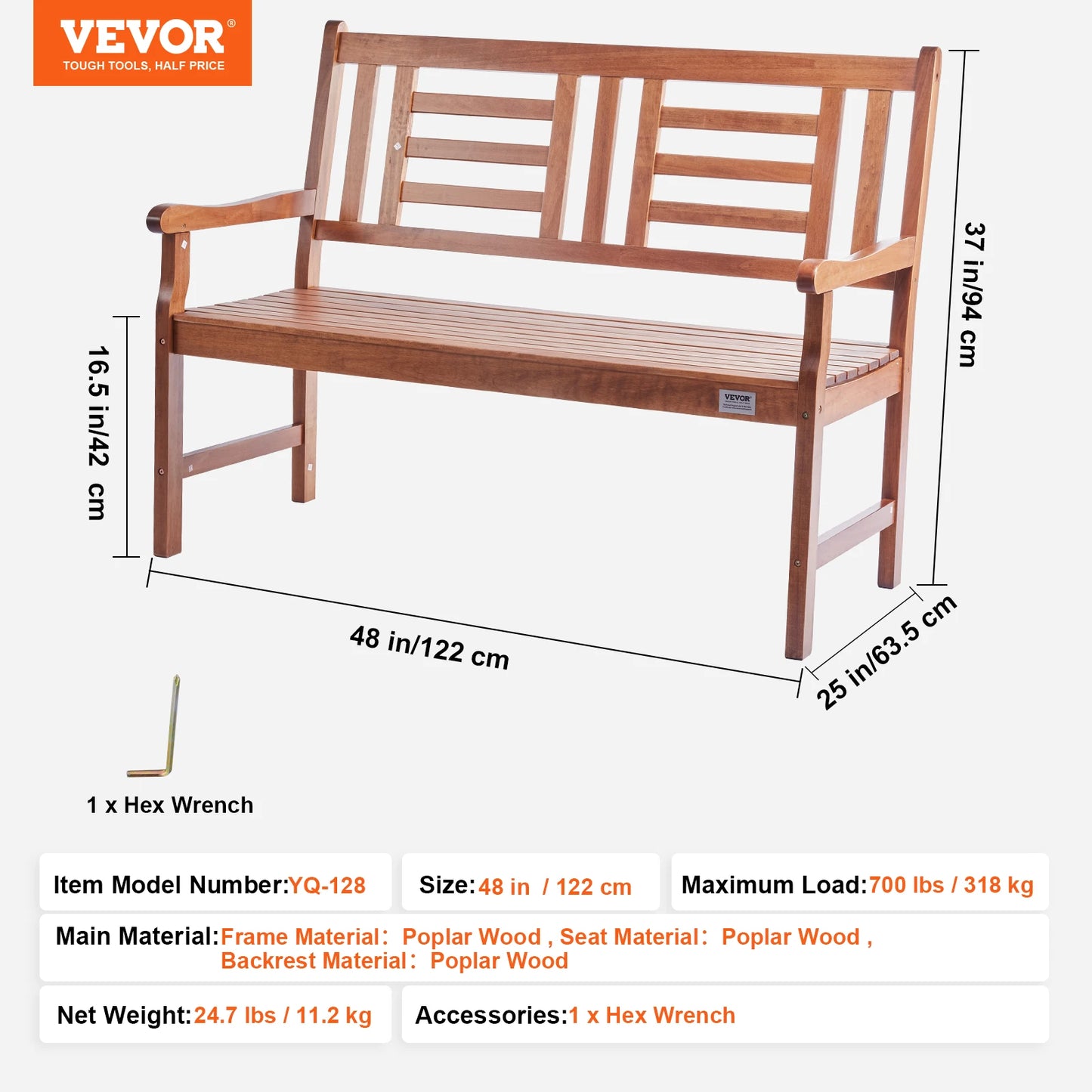 SucceBuy Outdoor Wood And Metal Garden Bench 480 Lbs Capacity