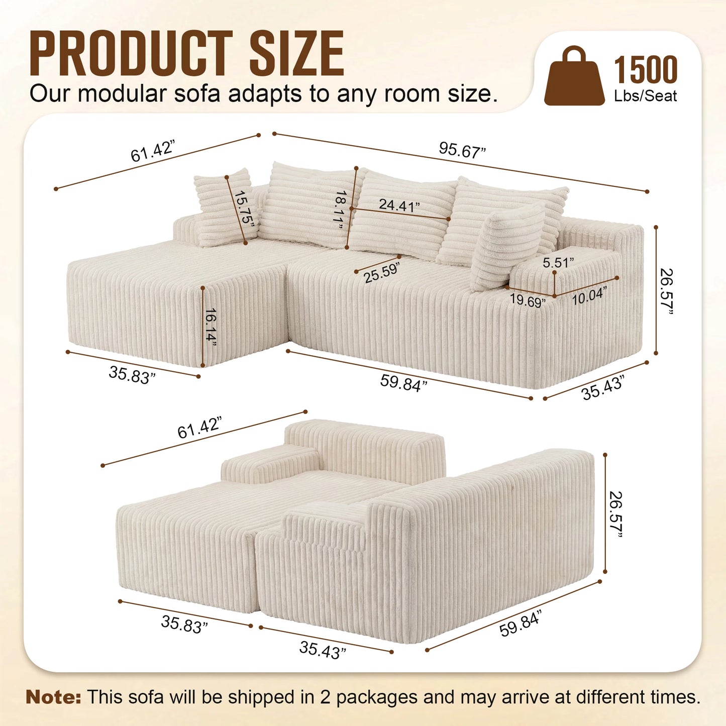 Redlife L Shaped Corduroy Sectional Sofa No Assembly Required