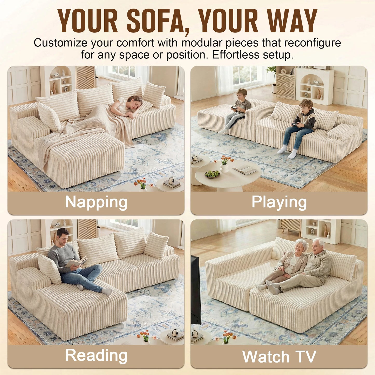 Redlife L Shaped Corduroy Sectional Sofa No Assembly Required
