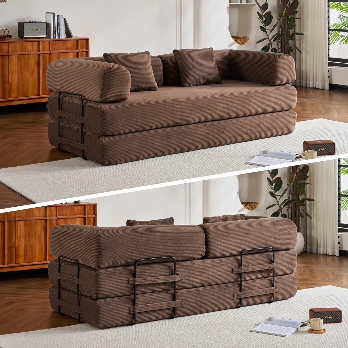 THOLASIS Velvet Folding Convertible Sofa Bed For Small Spaces