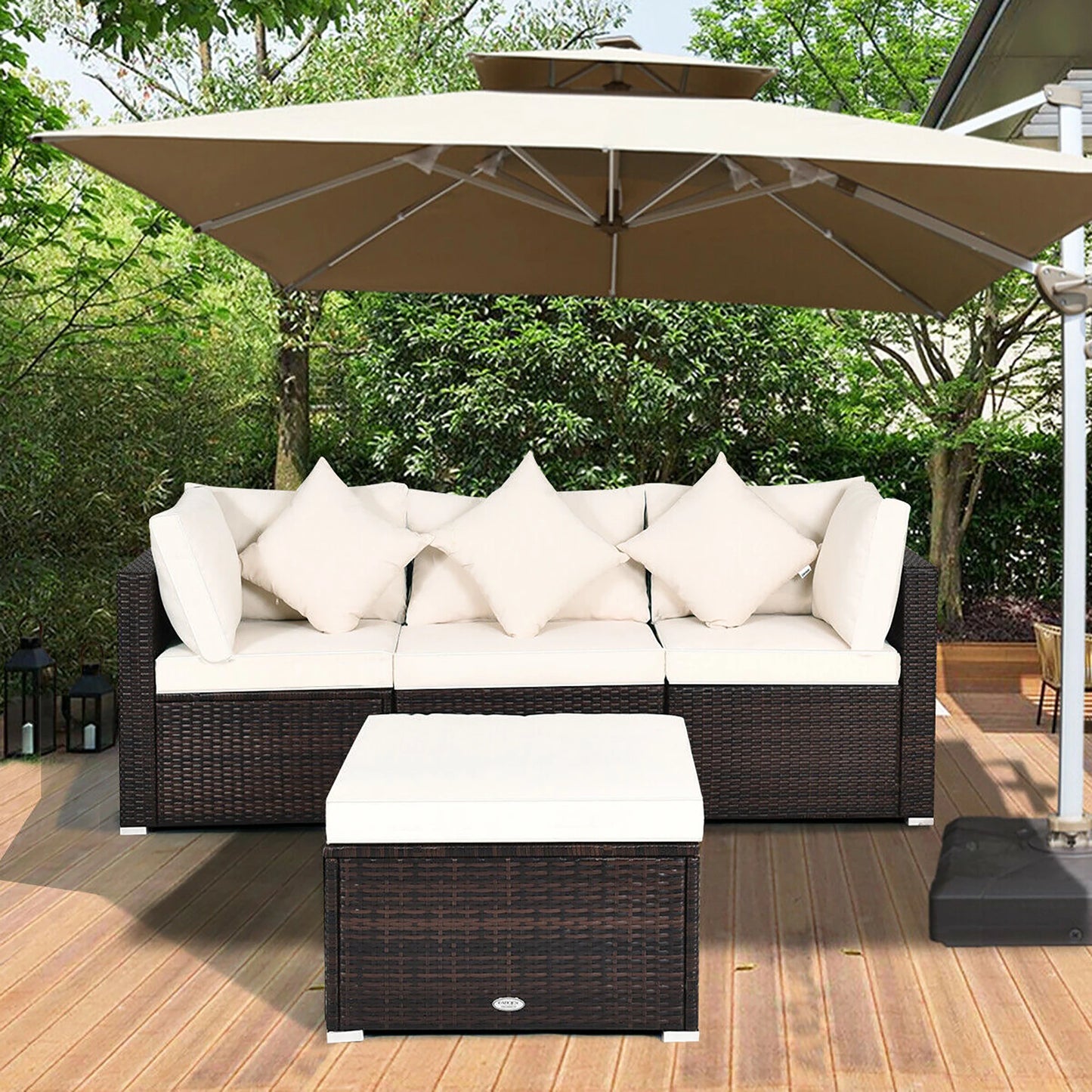 HOMASIS 4-Piece Patio Rattan Sofa Set With Cushions And Ottoman