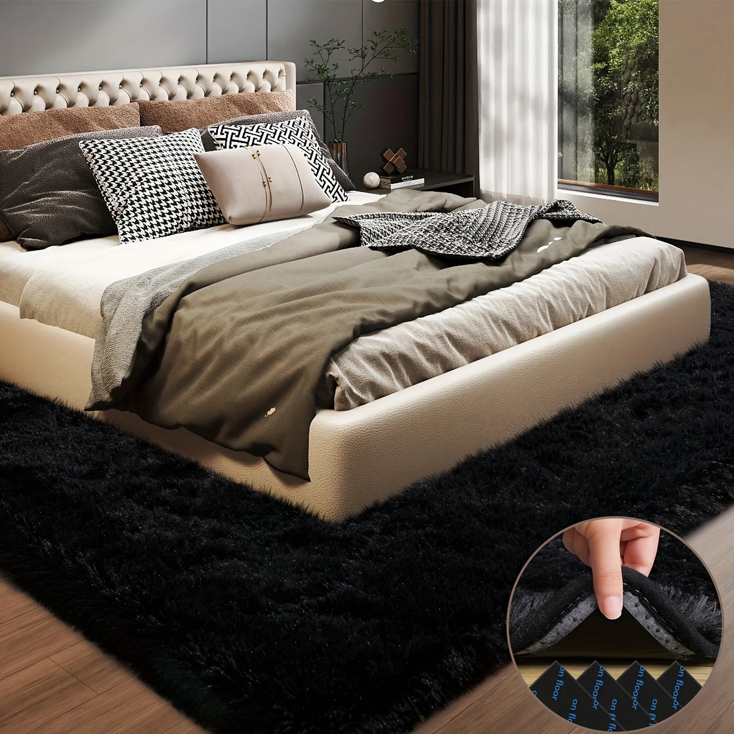 Geometric Plush Bedroom Rug 100 Percent Polyester Rectangle European Style