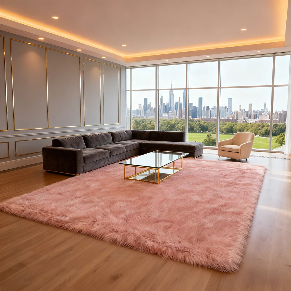 Fluffy Faux Sheepskin Area Rug Shaggy Plush For Living Room And Bedroom