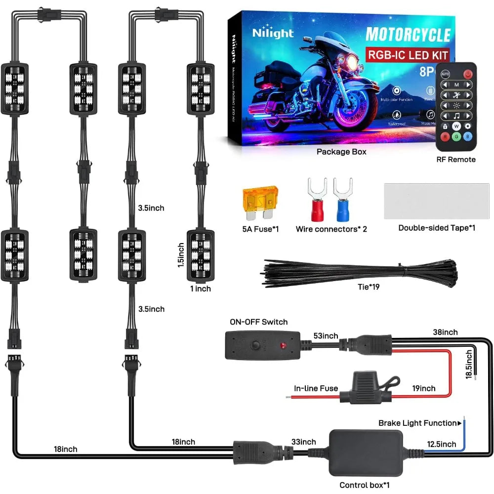 Nilight Motorcycle LED Strip Lights Kit with APP Remote Control