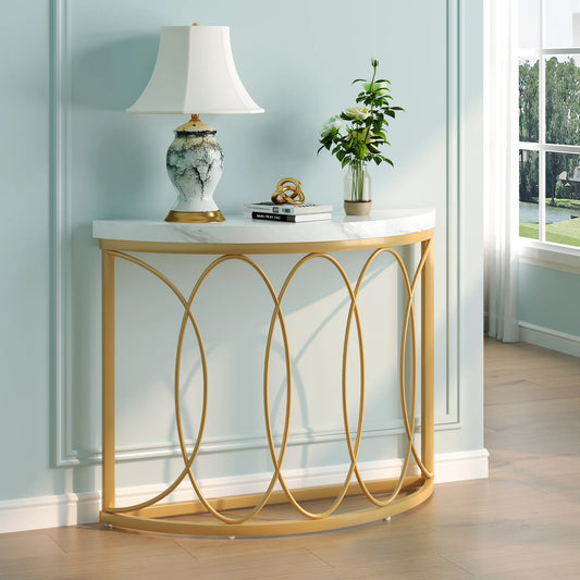 Tribesigns Half Moon Console Table With Geometric Metal Frame