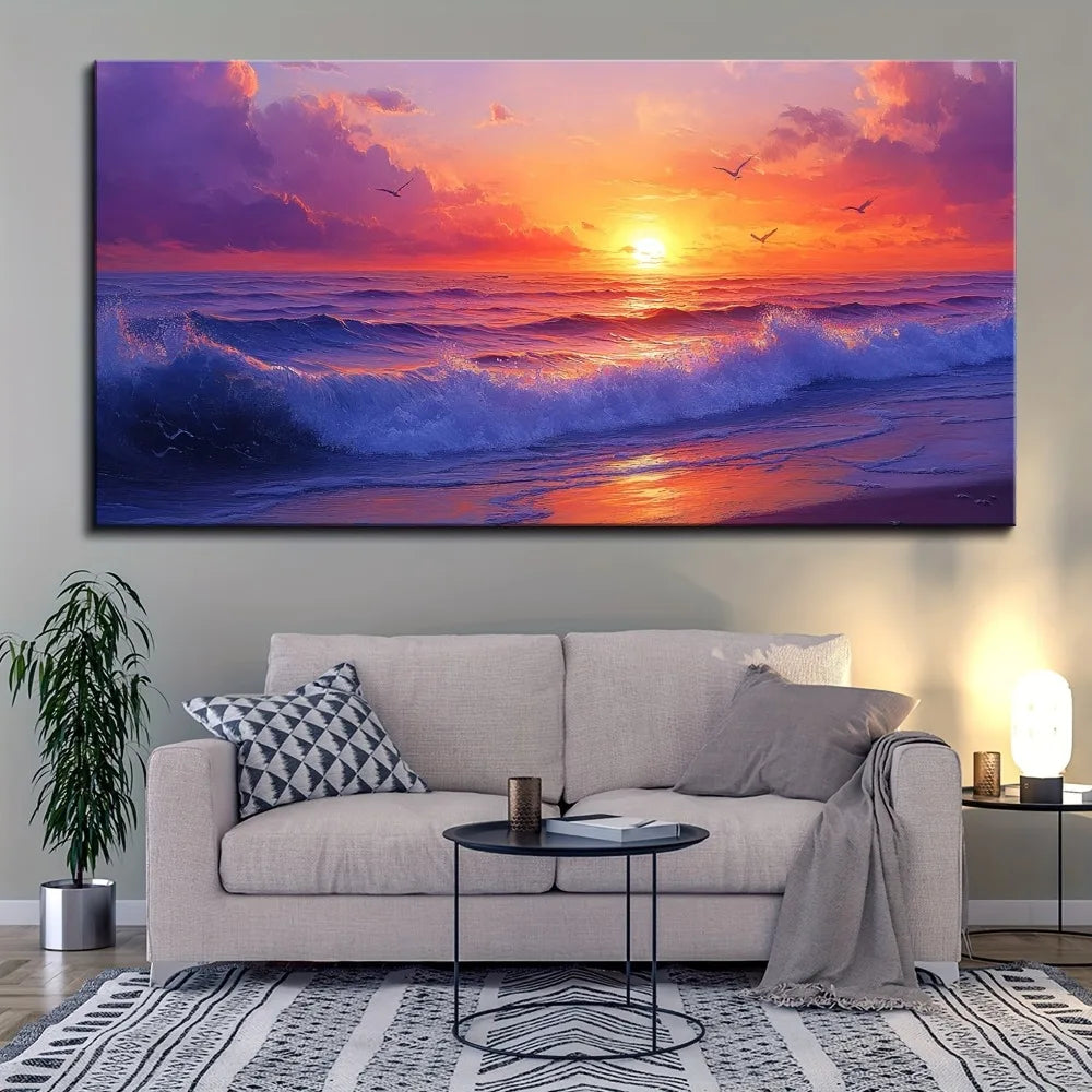Sunrise Ocean Beach Wave Landscape Canvas Art Print