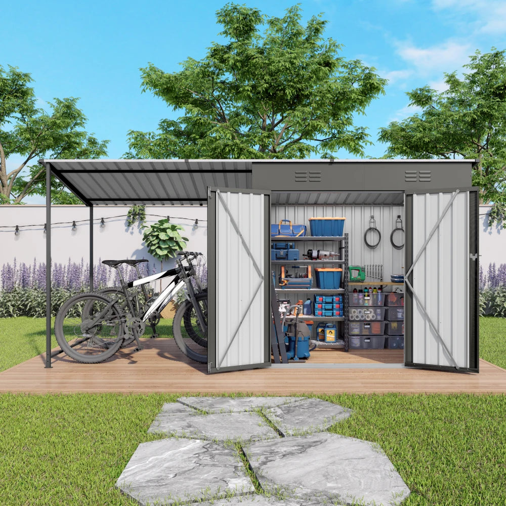 Metal Lean To Shed With Open Pergola And Attached Gazebo