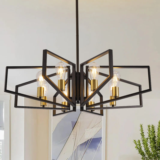 Modern 8 Light Geometric Chandelier Adjustable Height Metal Pendant