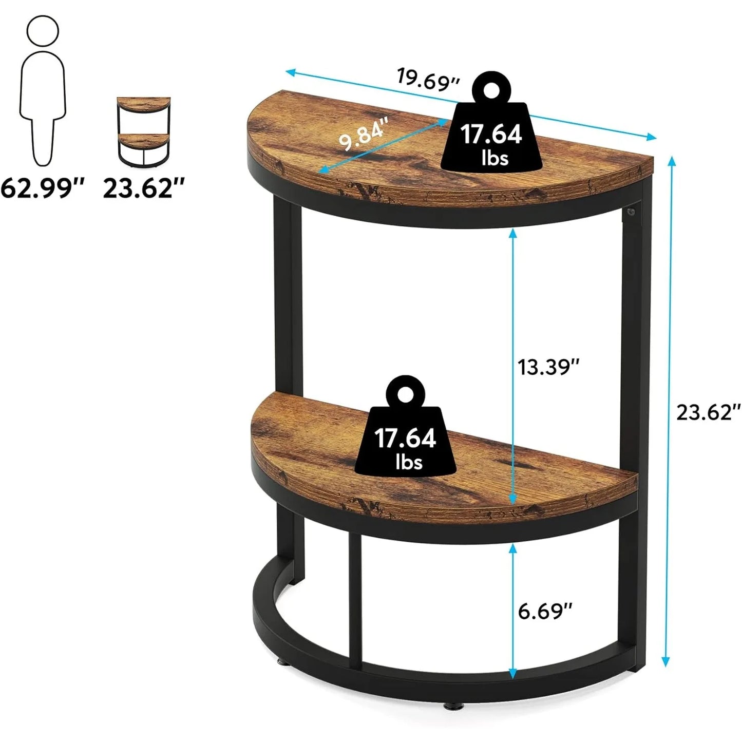 Little Tree Two Tier End Table Semi Circle With Storage Shelf