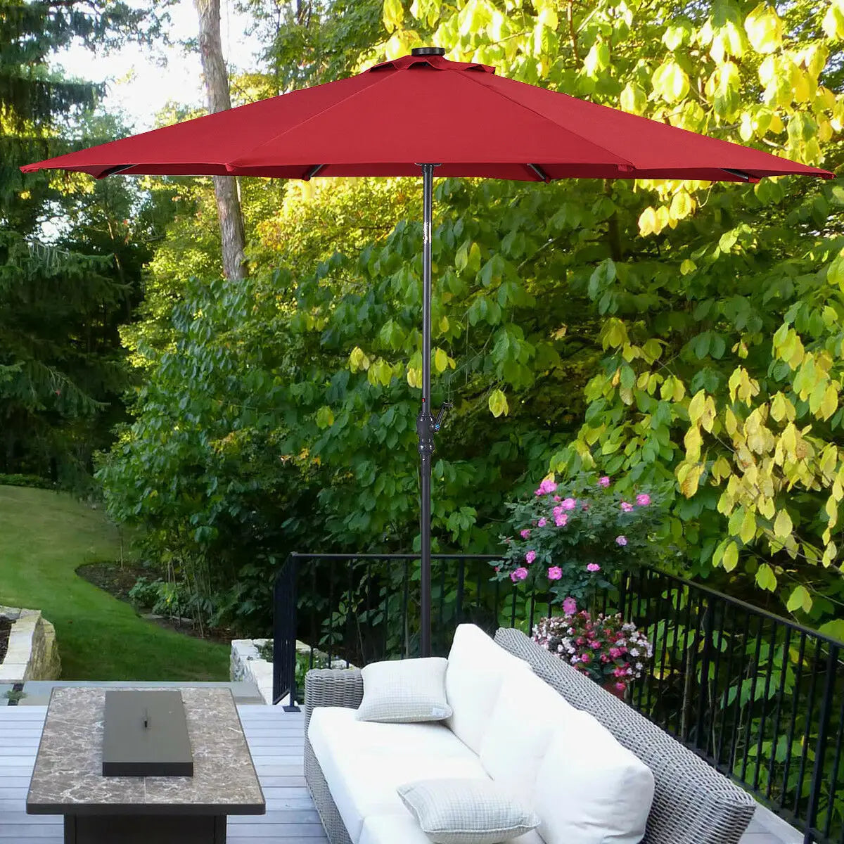 HOMASIS 10ft Solar LED Patio Umbrella With Tilt And Crank