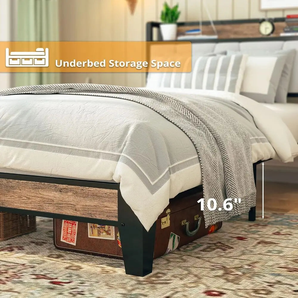 LIKIMIO Bed Frames With Storage Headboard And Charging Station