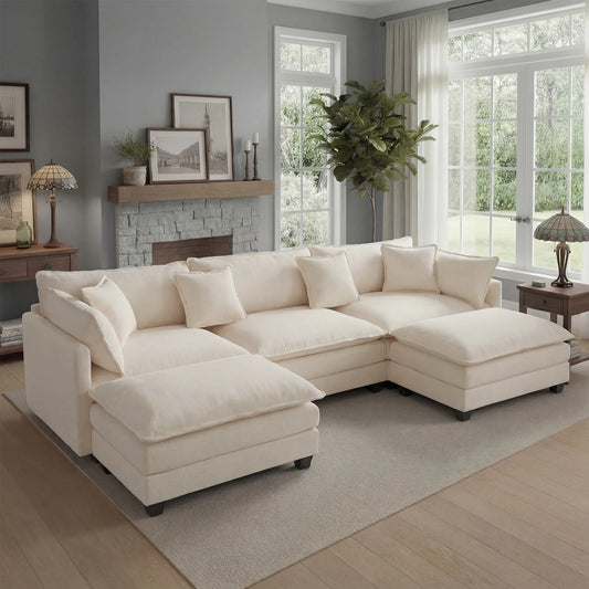 Redlife Modular Sectional Sofa With Ottoman And Solid Wood Frame