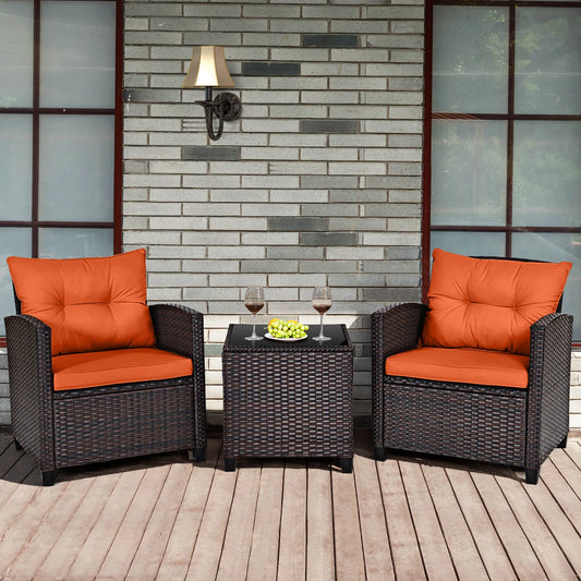 HOMASIS 3 Piece Patio Rattan Cushioned Conversation Set Sofa