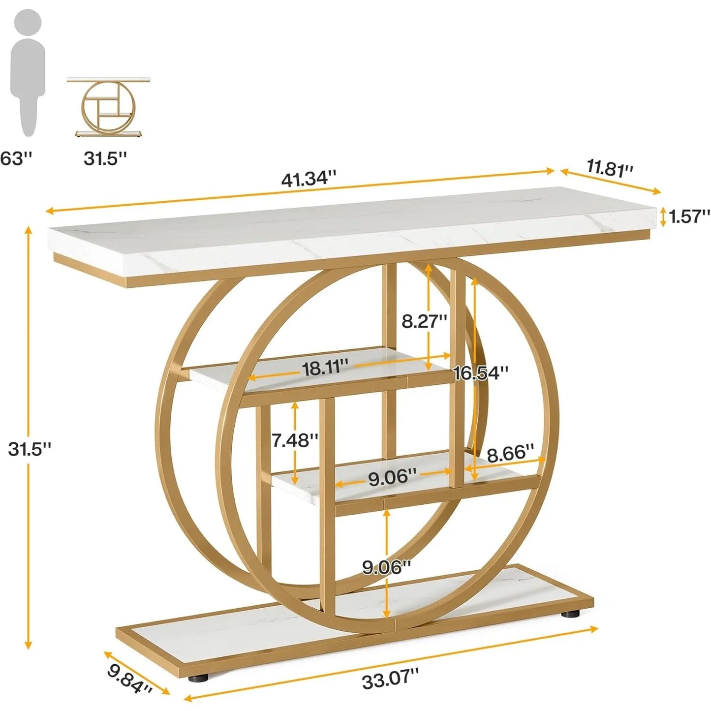 LITTLE TREE Industrial 4 Tier Console Table With Storage Shelves