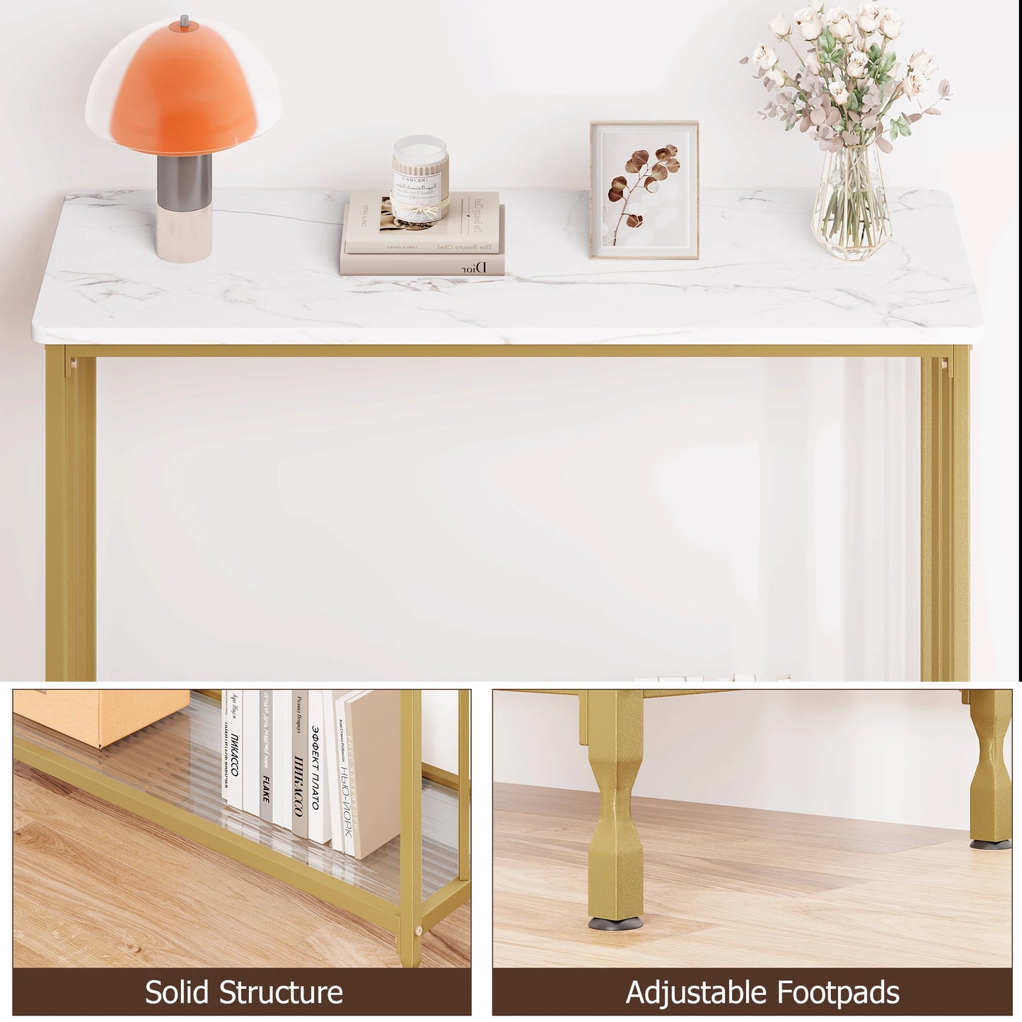 HobbyLane Hallway Console Table With Glass Shelf And Metal Frame
