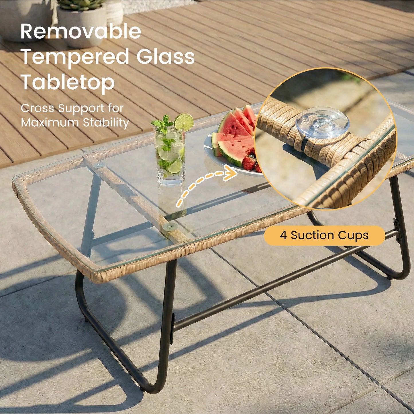 JHK Outdoor Wicker Patio Set 4-Piece With Cushions Glass Table
