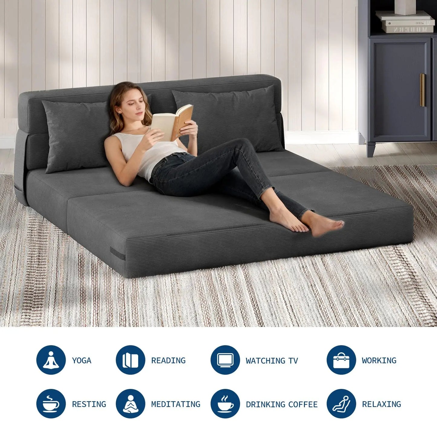 HobbyLane 4 In 1 Folding Sofa Bed Corduroy Loveseat With Pillow