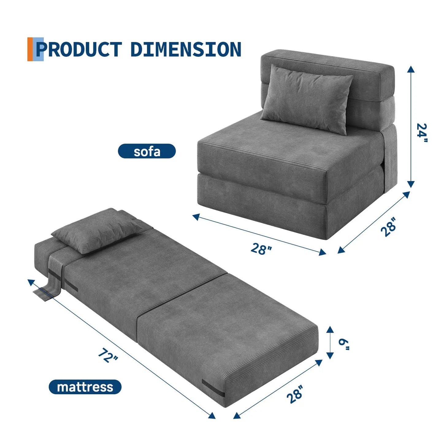 HobbyLane 4 In 1 Folding Sofa Bed Corduroy Loveseat With Pillow