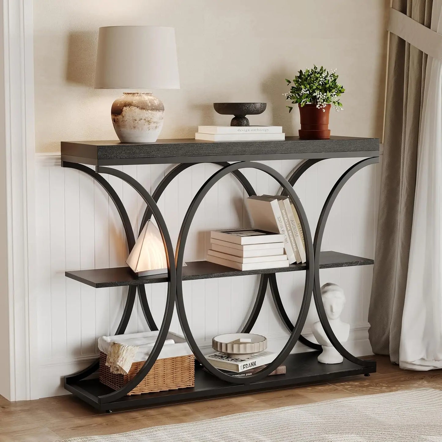 HiMISS Console Table Entryway With Metal Frame And Storage Shelves