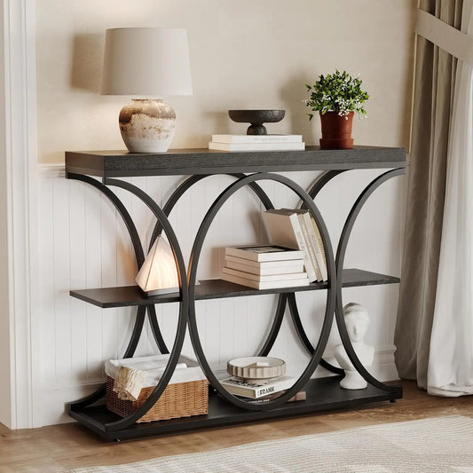 HiMISS Console Table Entryway With Metal Frame And Storage Shelves