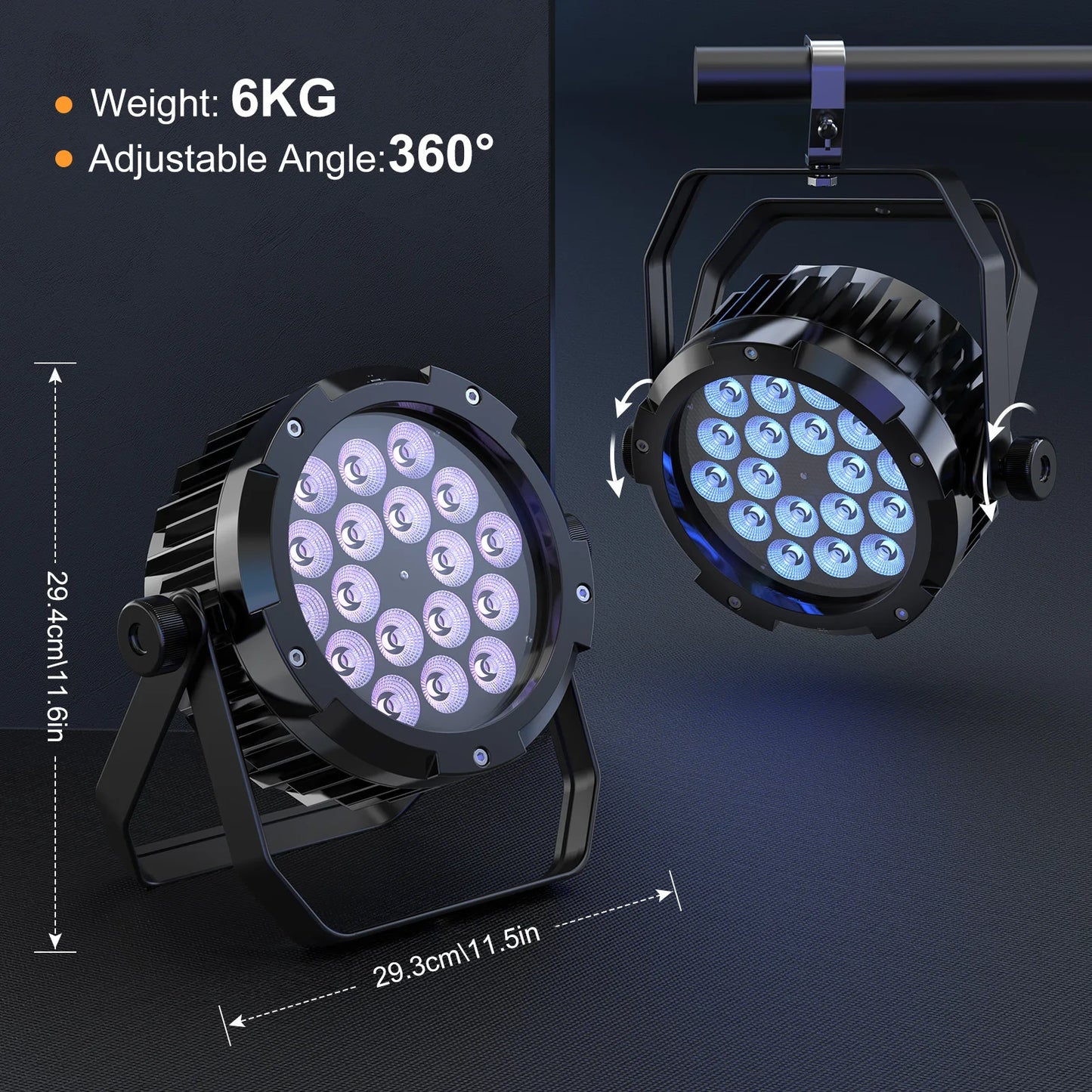 Rudderstar Waterproof 18LED Par Light RGBWA UV Stage Effect Projector