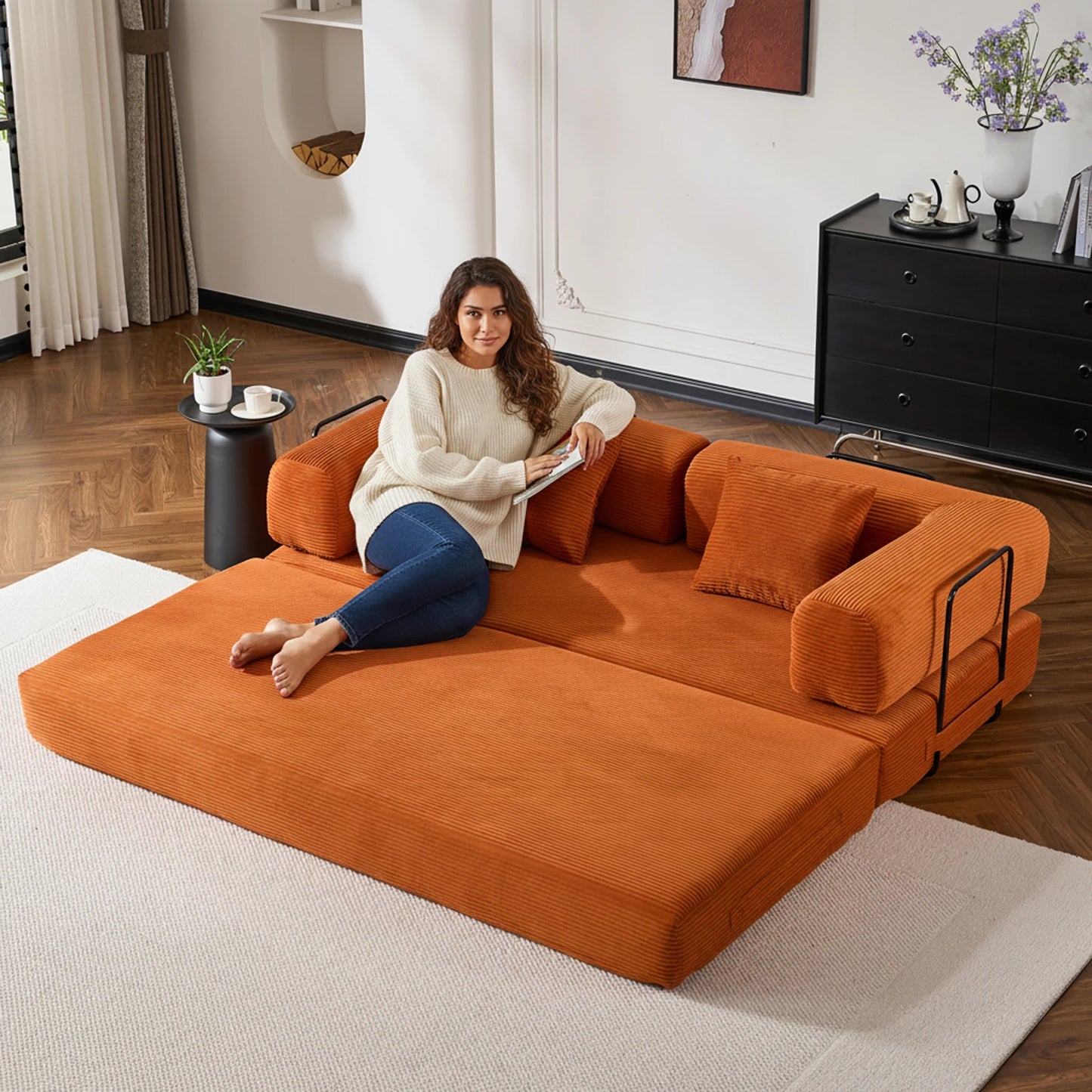 THOLASIS Velvet Folding Convertible Sofa Bed For Small Spaces