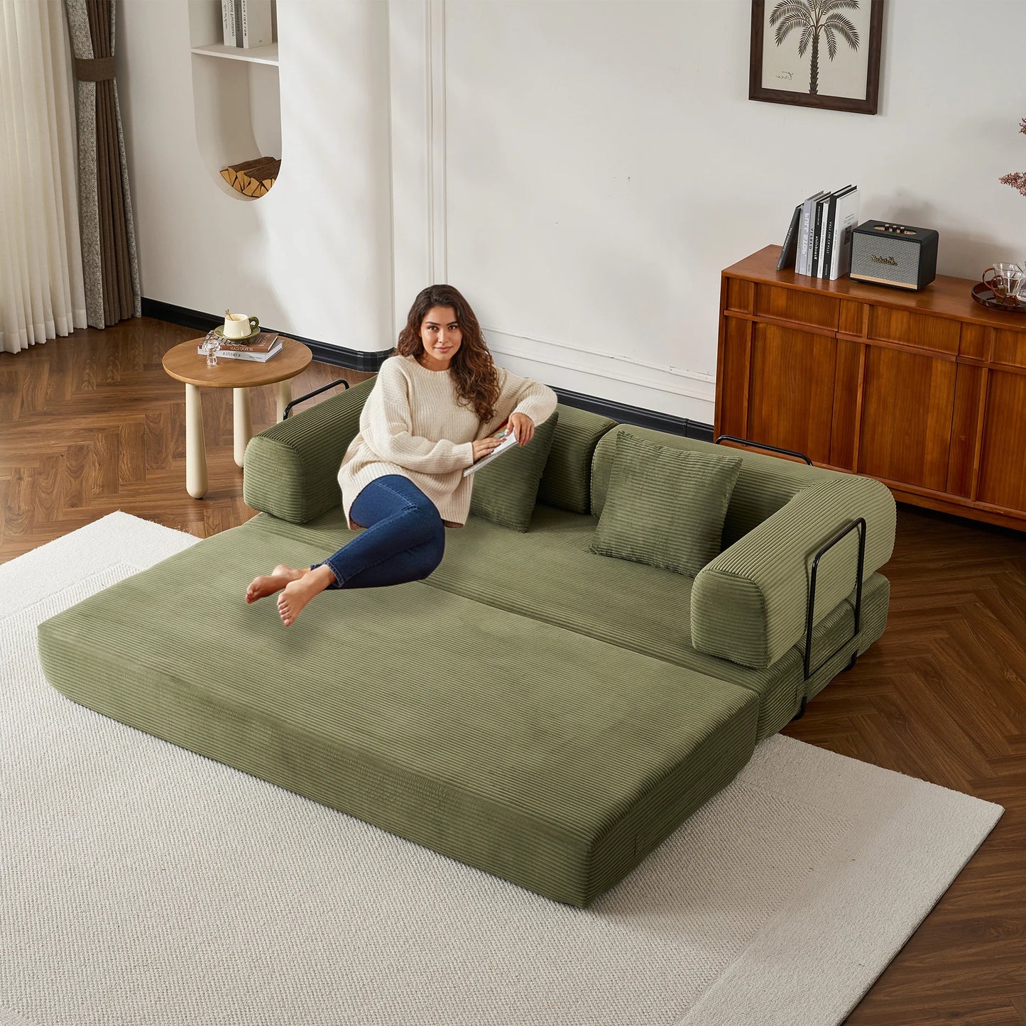 THOLASIS Velvet Folding Convertible Sofa Bed For Small Spaces