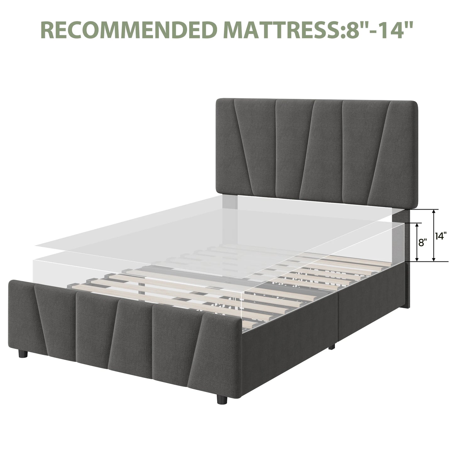 HiMISS Upholstered Bed Frame With Adjustable Headboard And Storage Drawers
