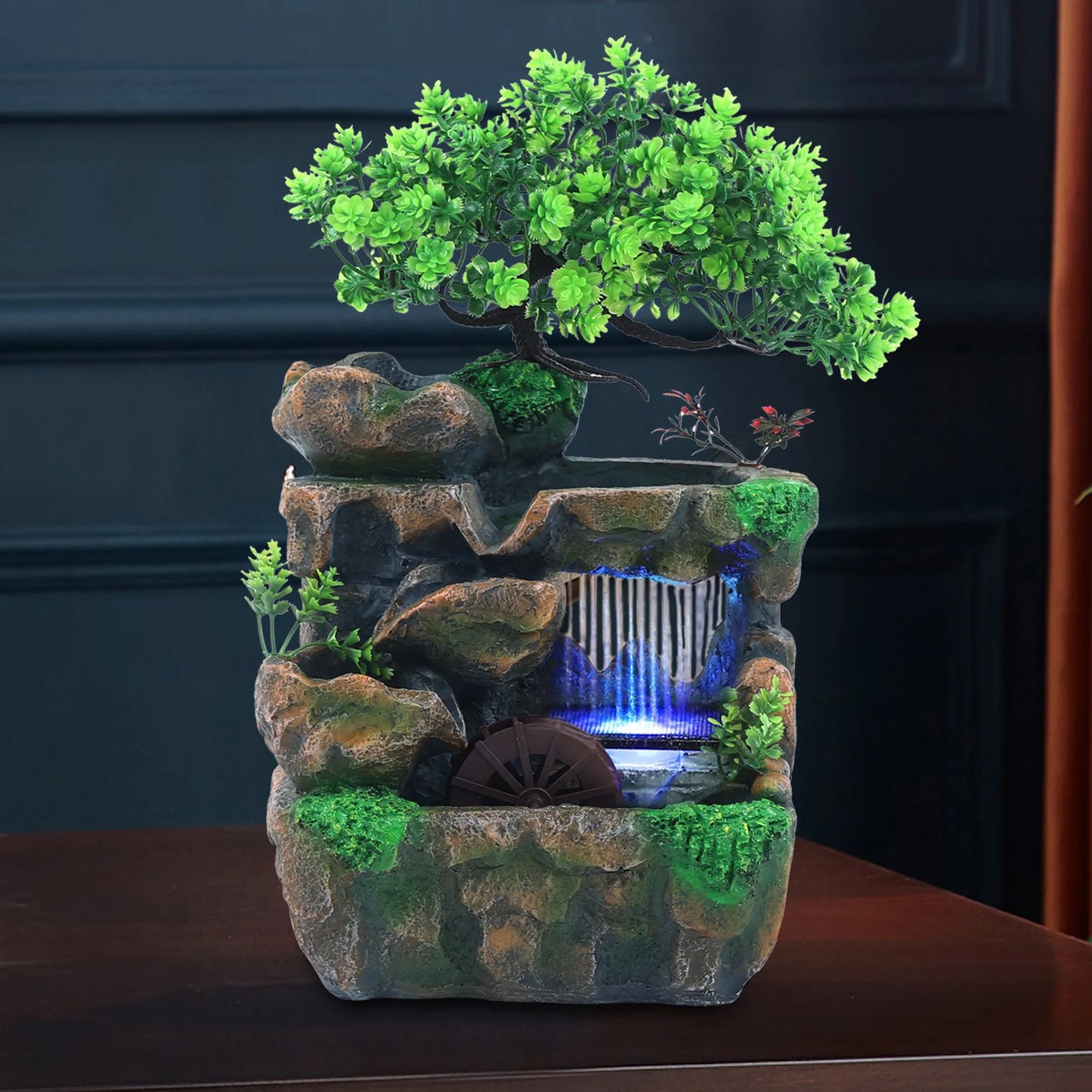 Indoor Water Fountain LED Color Changing Light Desk Decor Zen