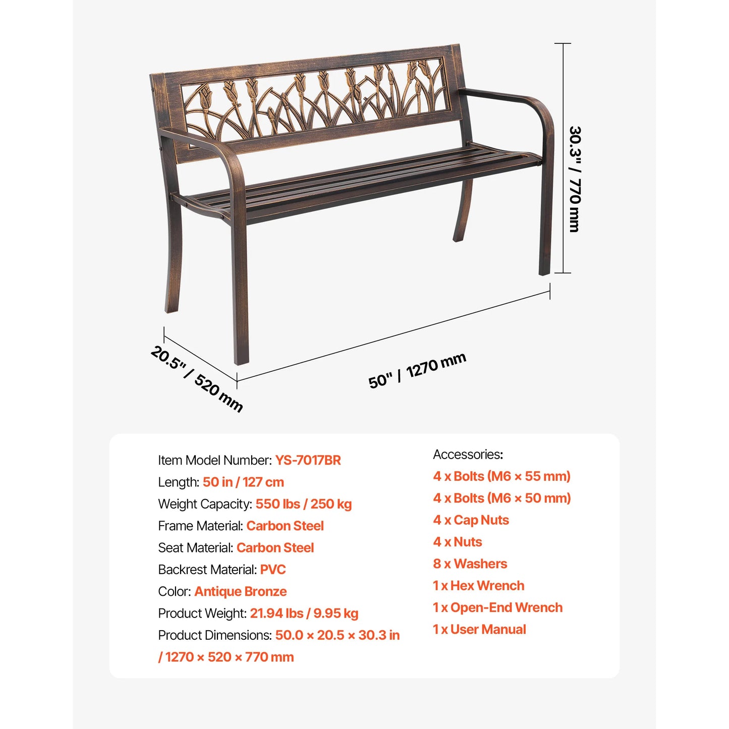 SucceBuy Outdoor Wood And Metal Garden Bench 480 Lbs Capacity