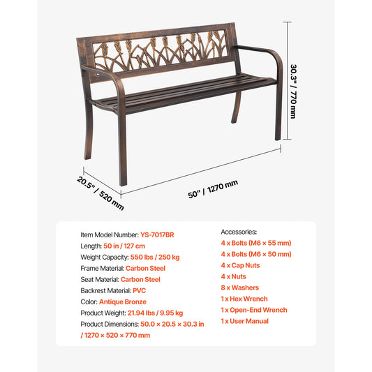 SucceBuy Outdoor Wood And Metal Garden Bench 480 Lbs Capacity